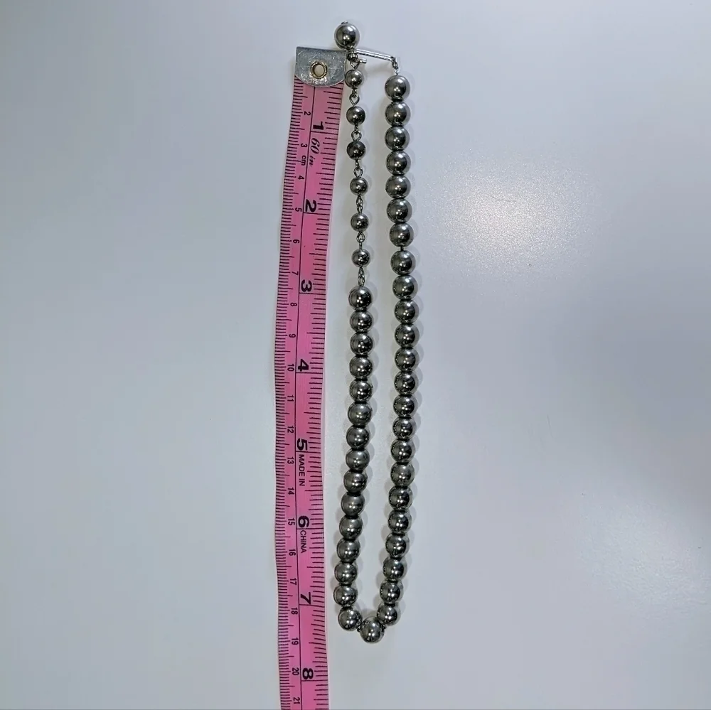 Silver Metal Bead Necklace with Hook Clasp